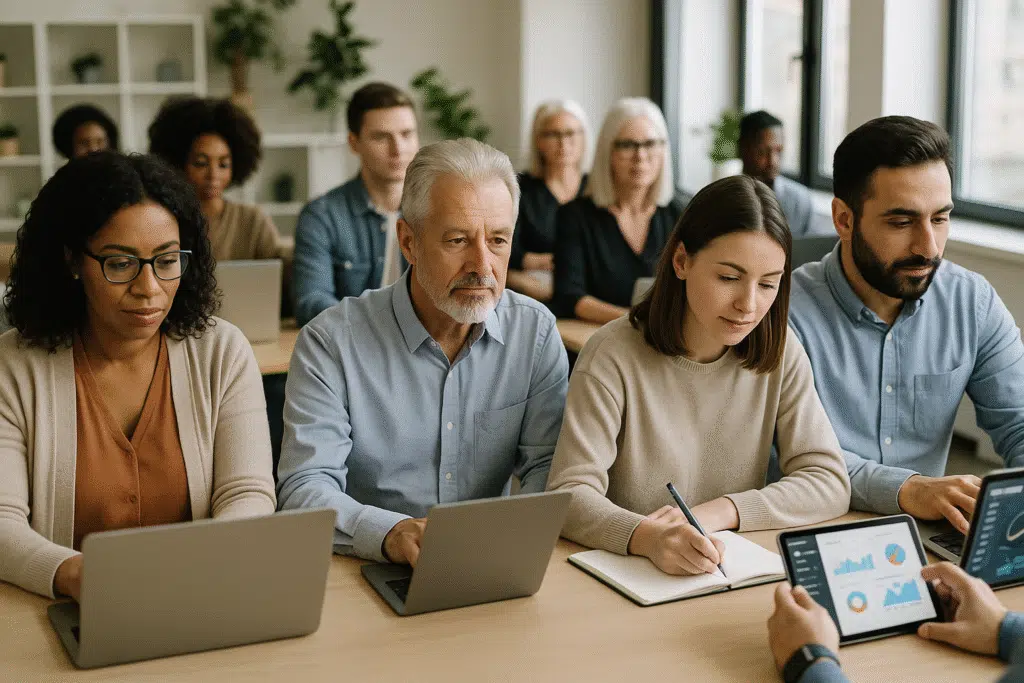 Professionnels en reconversion suivant formation marketing digital