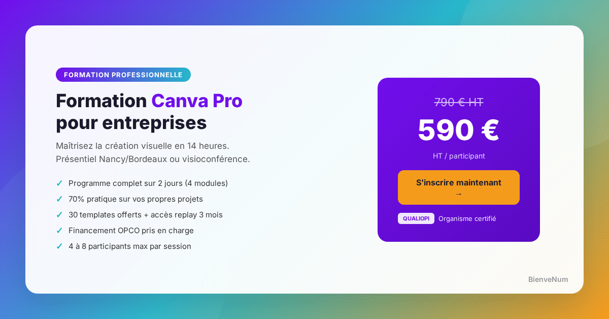 Formation Canva Pro pour entreprises - BienveNum - 14h certifiée Qualiopi