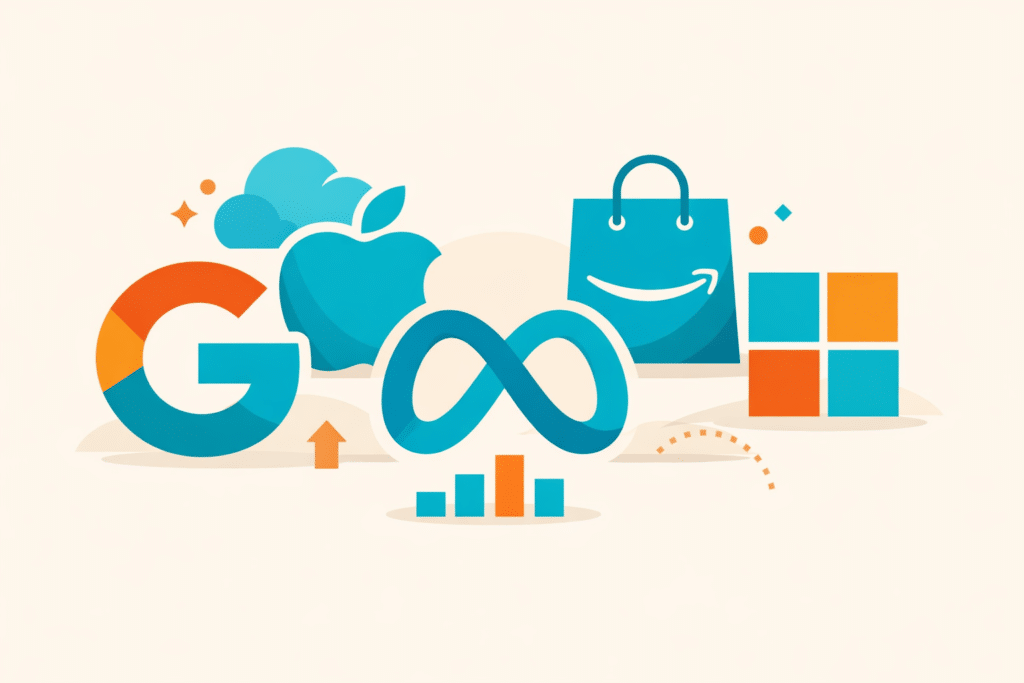 GAFAM définition : illustration des cinq géants du numérique Google Apple Facebook Amazon Microsoft