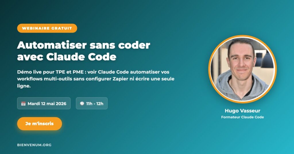 Webinaire BienveNum automatiser sans coder Claude Code mardi 12 mai 2026 à 11h
