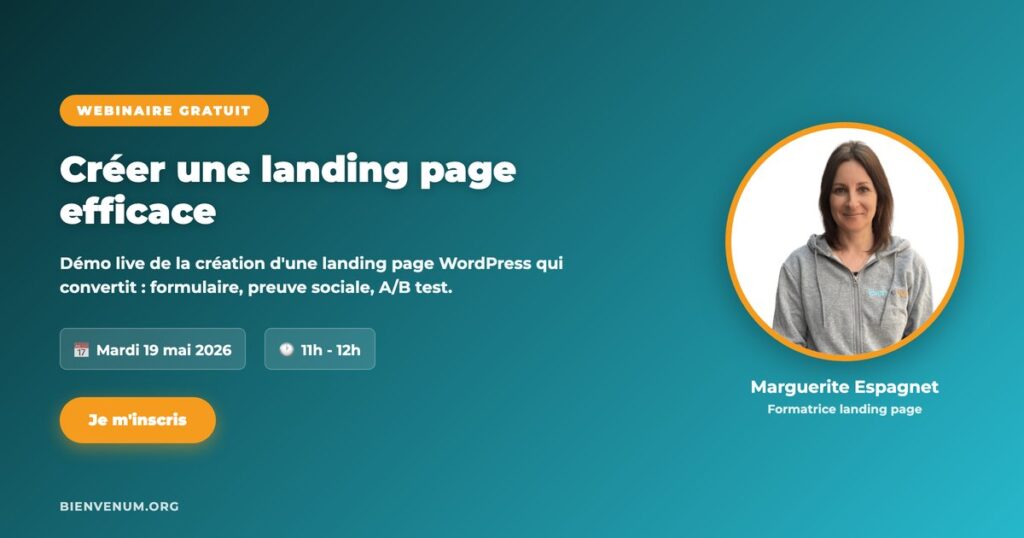 Webinaire BienveNum créer une landing page efficace mardi 19 mai 2026 à 11h