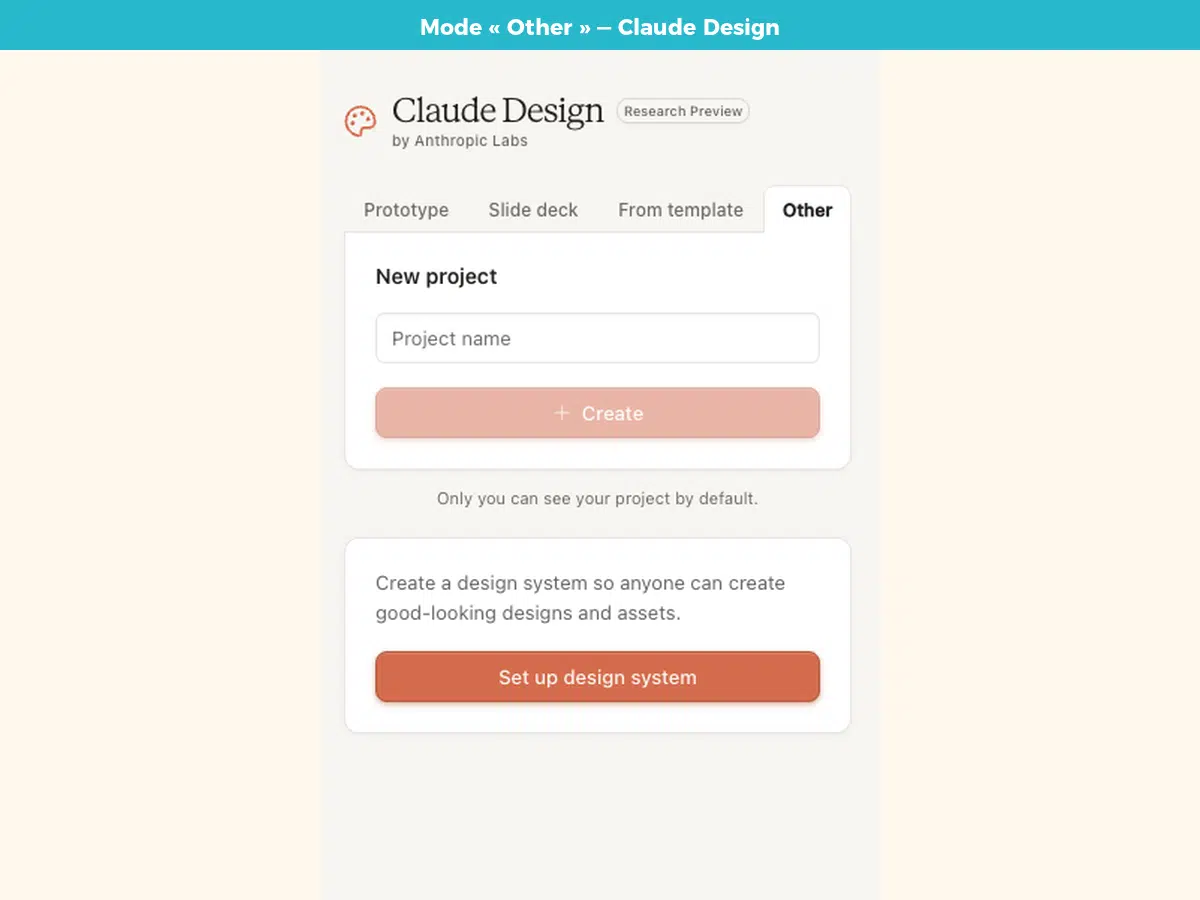 Mode Other de Claude Design : créer un projet personnalisé sans template prédéfini
