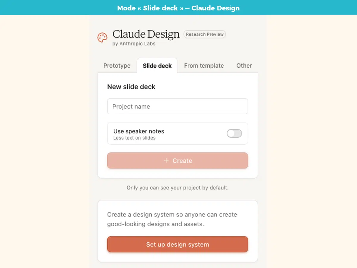 Mode Slide deck de Claude Design : créer présentations et pitch decks à partir d'un prompt