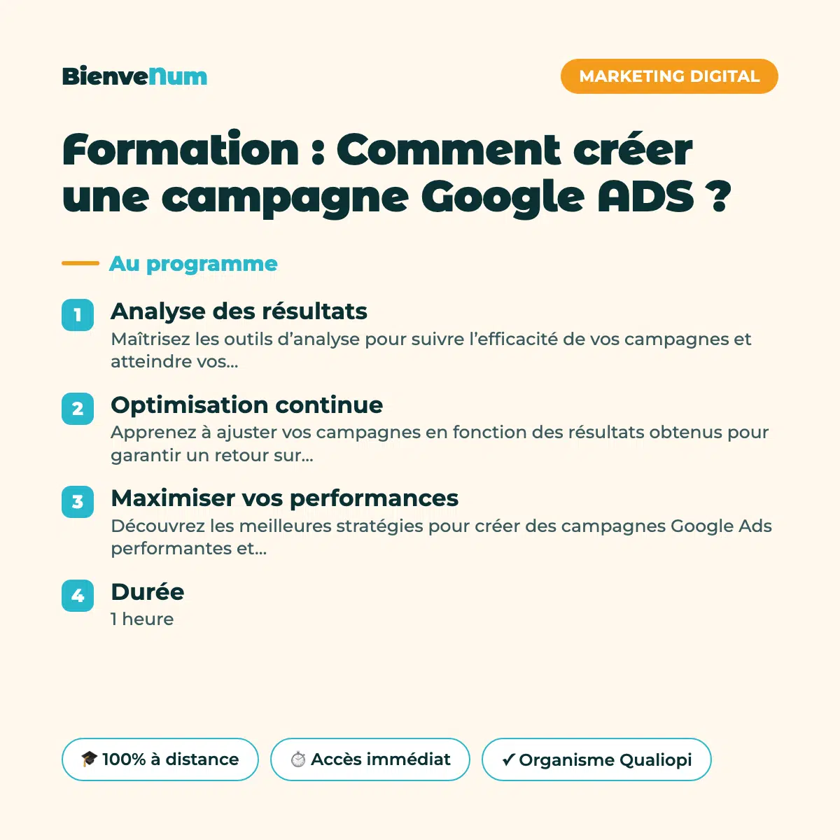 Programme de la Formation : Comment créer une campagne Google ADS ? — formation en ligne BienveNum
