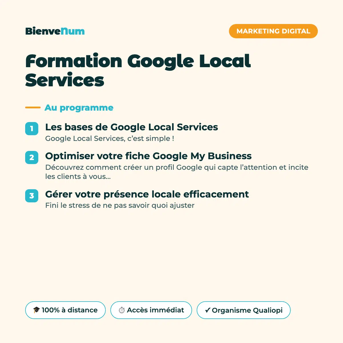 Programme de la Formation Google Local Services — formation en ligne BienveNum