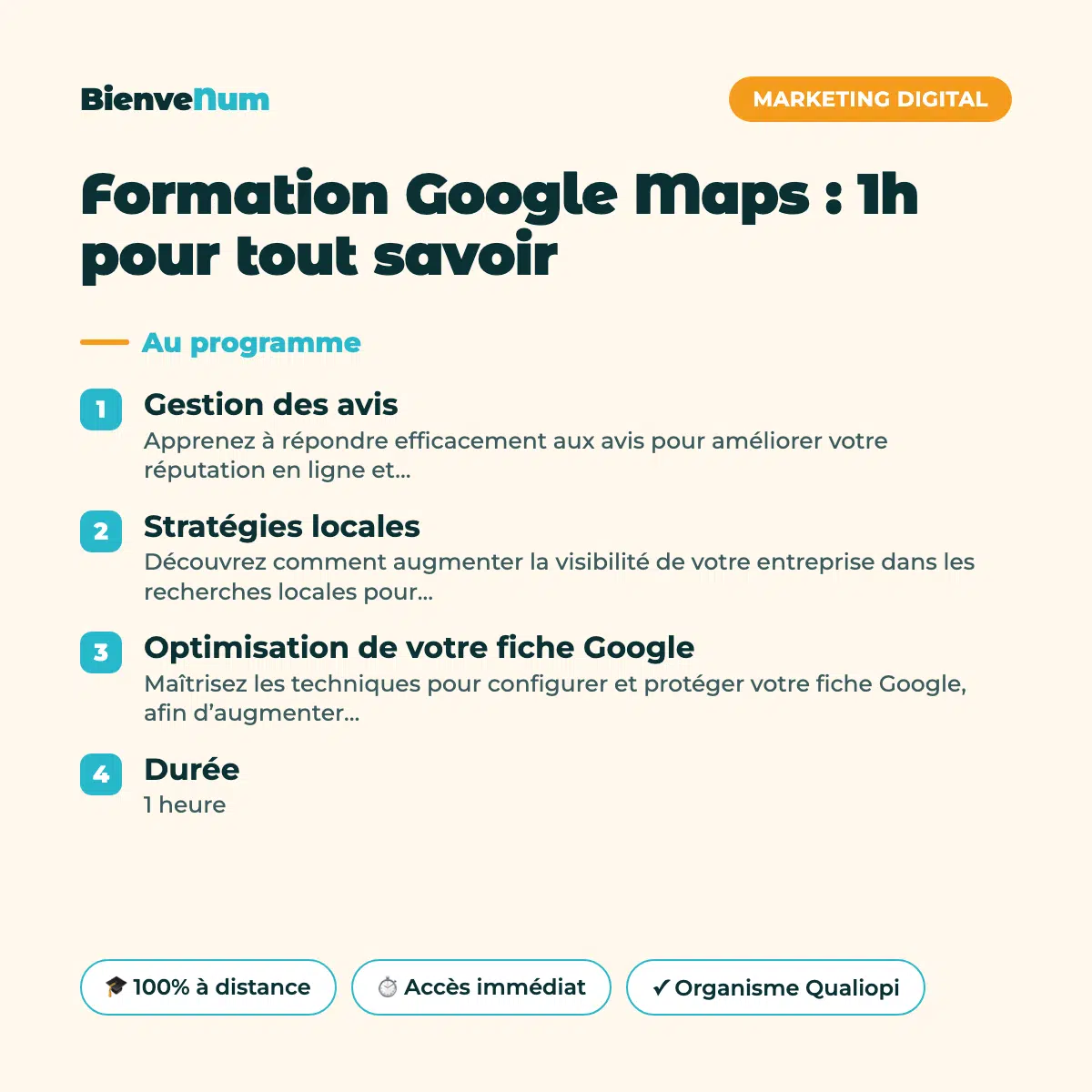 Programme de la Formation Google Maps : 1h pour tout savoir — formation en ligne BienveNum