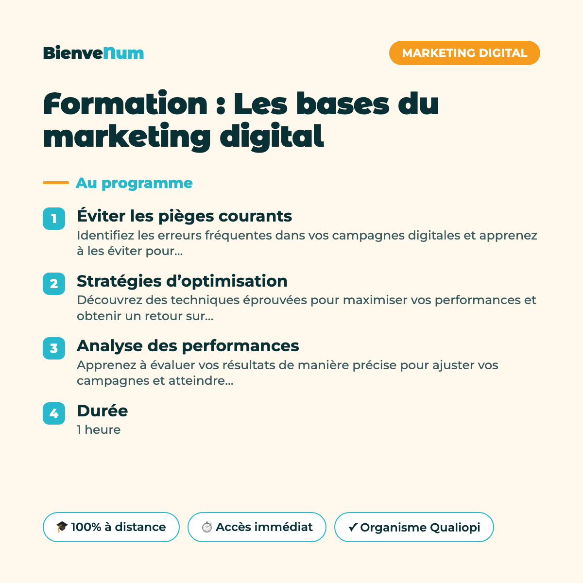 Programme de la Formation : Les bases du marketing digital — formation en ligne BienveNum