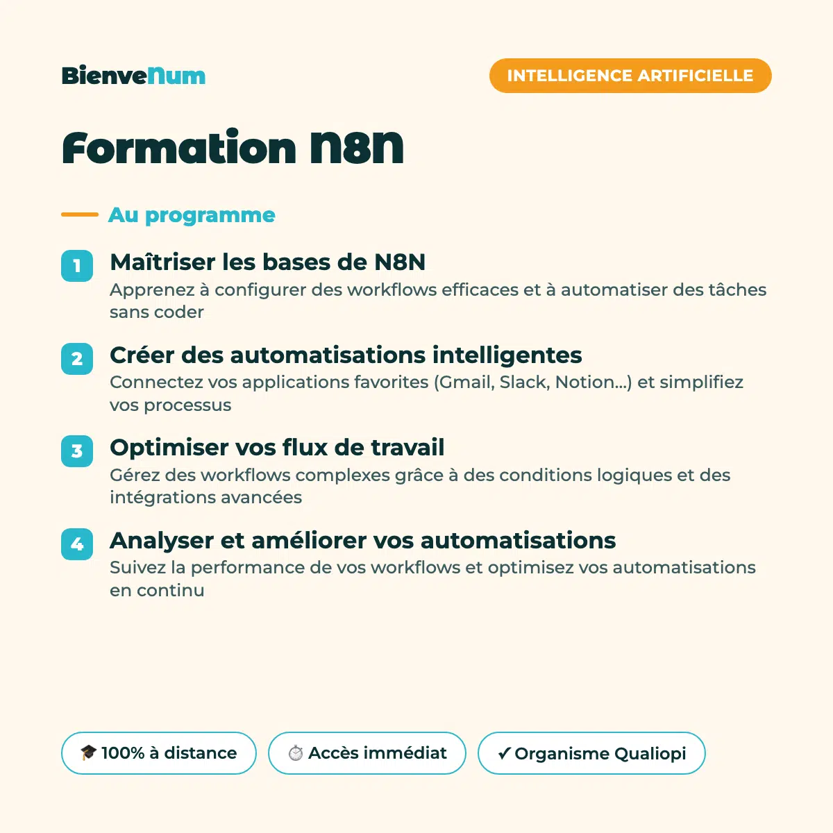 Programme de la Formation N8N — formation en ligne BienveNum