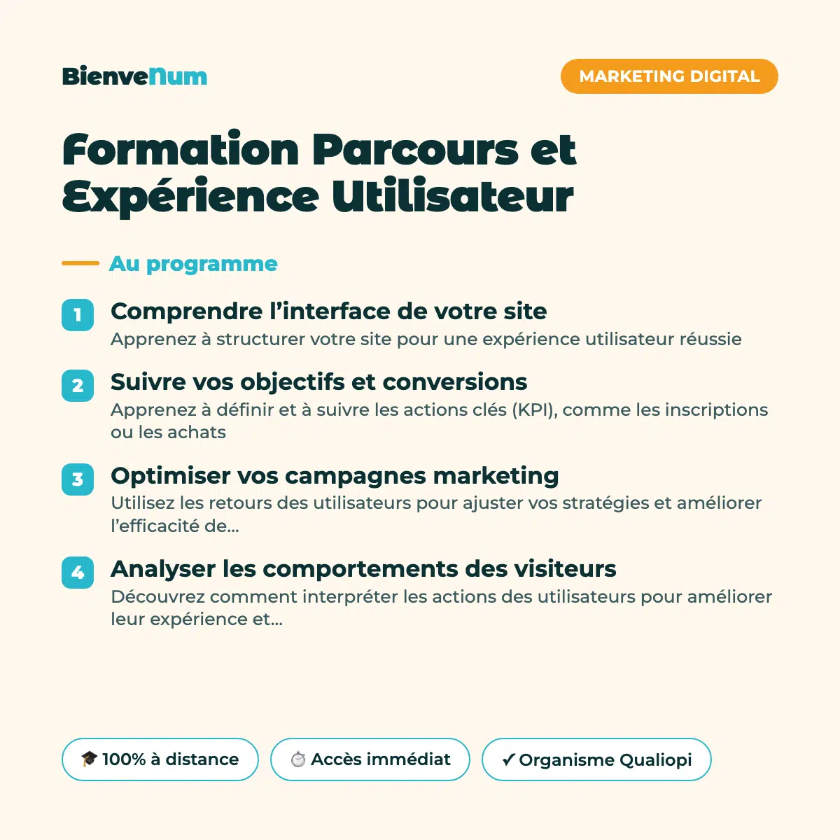 Programme de la Formation Parcours et Expérience Utilisateur — formation en ligne BienveNum