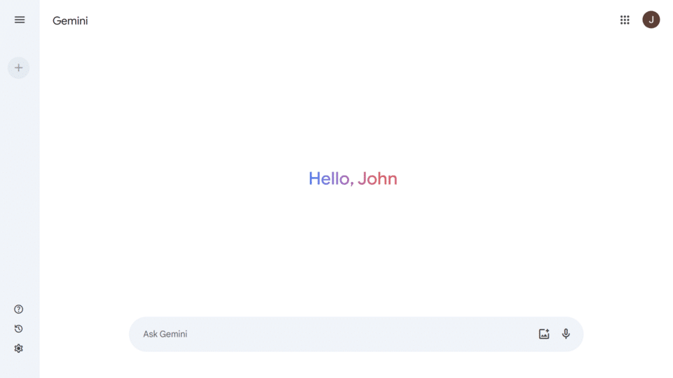 Interface de Gemini, alternative gratuite à ChatGPT, avec sa zone de saisie simple