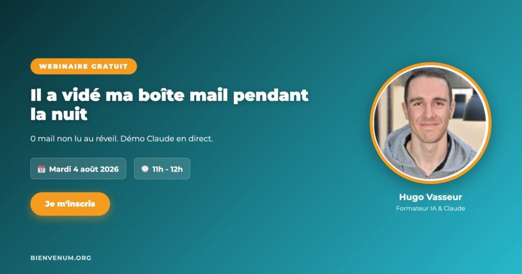 Webinaire BienveNum Hugo Vasseur gérer ses emails avec l'IA mardi 4 août 2026 à 11h
