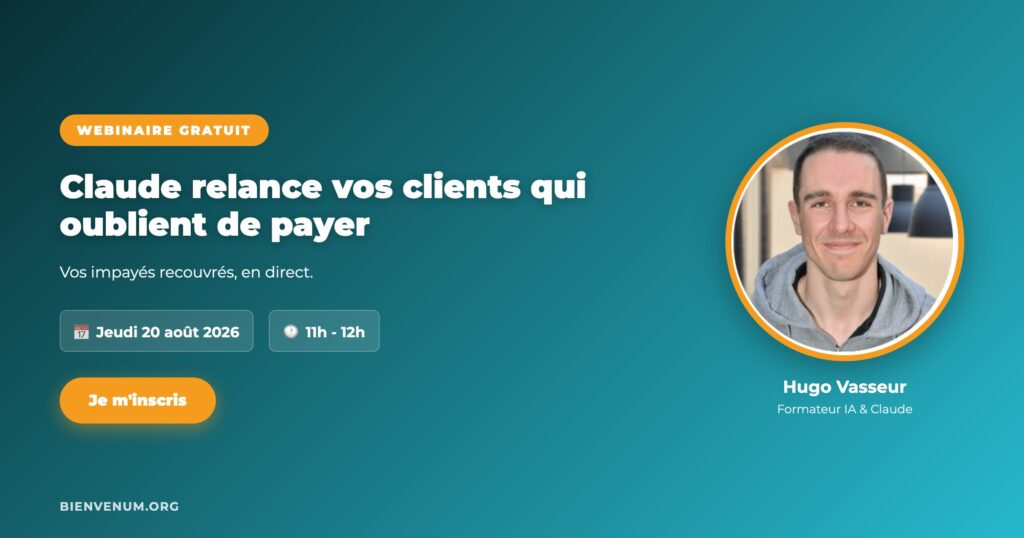 Webinaire BienveNum Hugo Vasseur relance des impayés avec l'IA jeudi 20 août 2026 à 11h