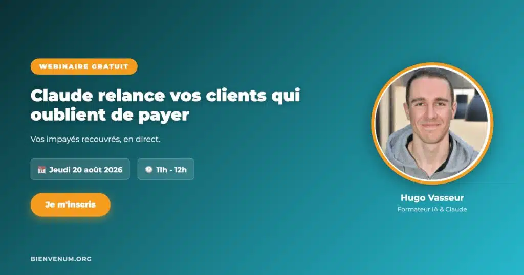 Webinaire BienveNum Hugo Vasseur relance des impayés avec l'IA jeudi 20 août 2026 à 11h