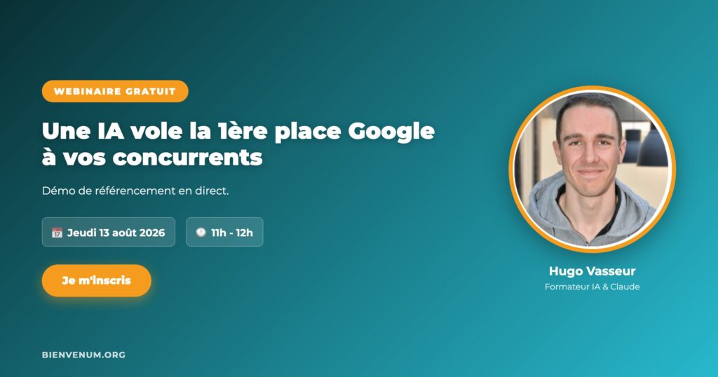 Webinaire BienveNum Hugo Vasseur référencement Google avec l'IA jeudi 13 août 2026 à 11h