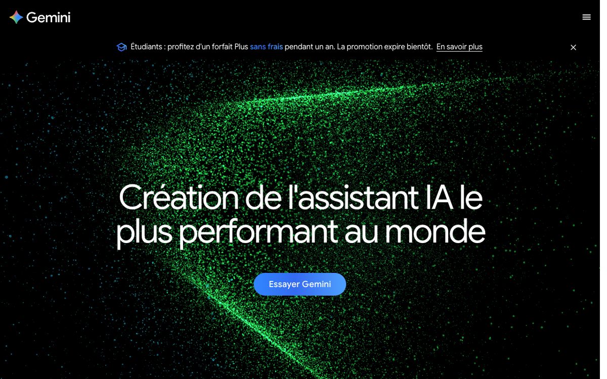 Page d'accueil de Gemini, l'assistant IA de Google