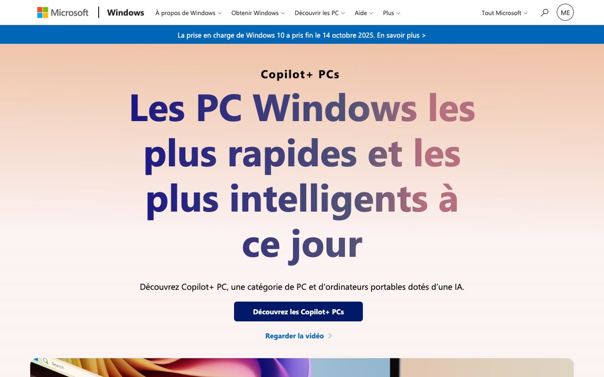 Page Microsoft des PC Copilot+