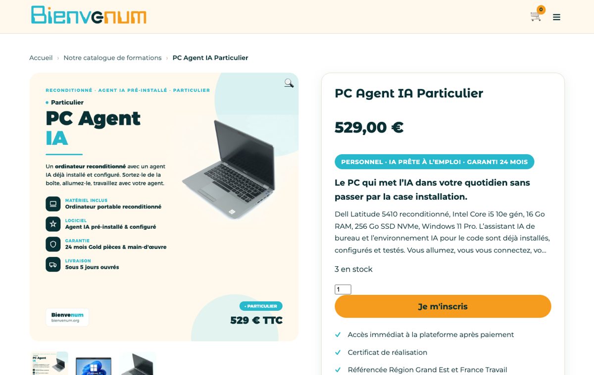 Fiche produit du PC Agent IA Particulier de BienveNum