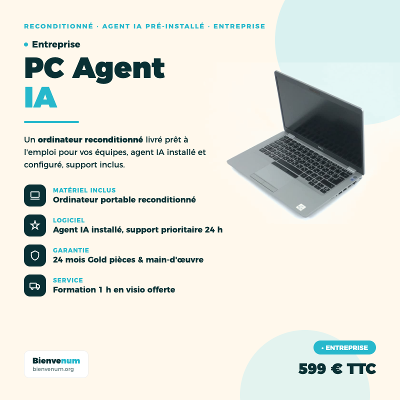 PC Agent IA Entreprise, ordinateur portable reconditionné avec agent IA