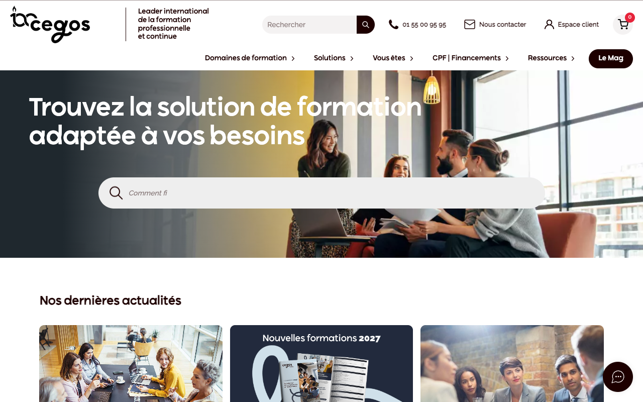 Page d'accueil de Cegos avec les nouvelles formations 2027