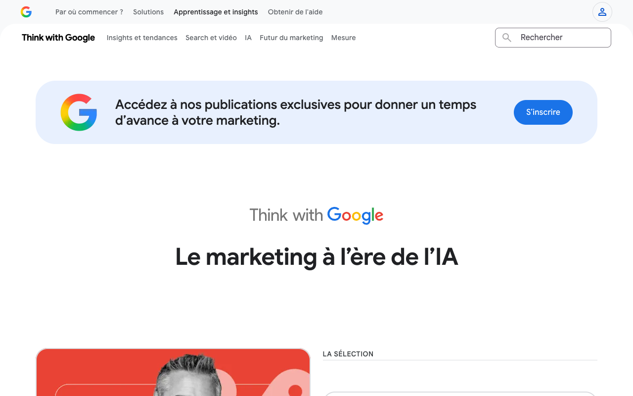Capture d'écran de la page d'accueil de Think with Google France consacrée au marketing à l'ère de l'IA