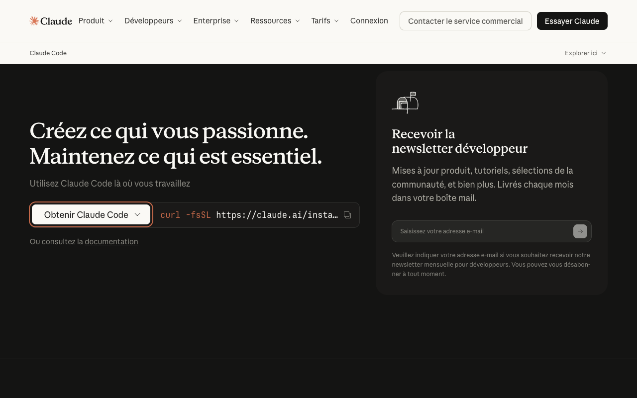 Page produit de Claude Code avec les dernières annonces