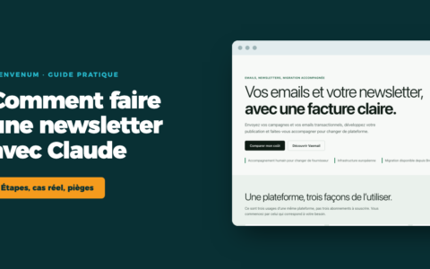 Guide BienveNum : comment faire une newsletter avec Claude, avec la page d’accueil de VaEmail