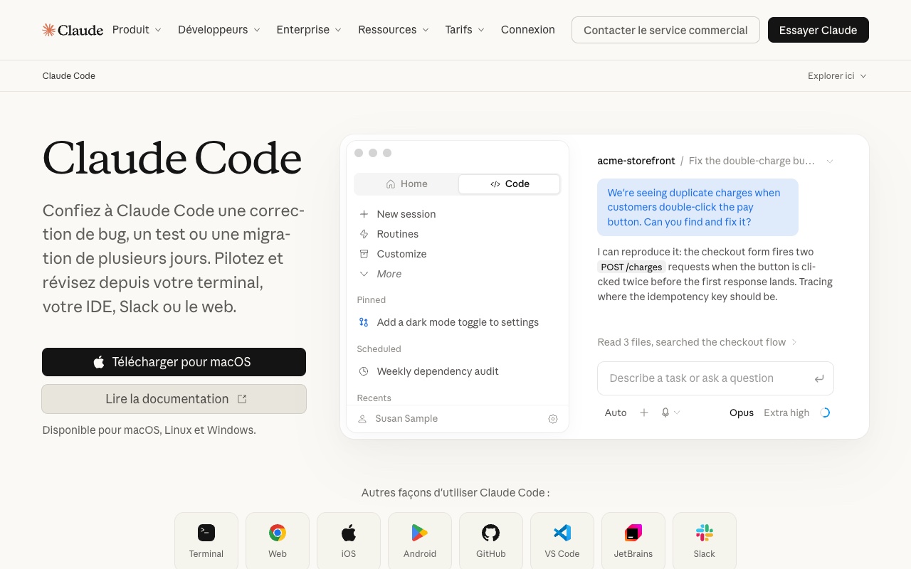 Page de présentation de Claude Code