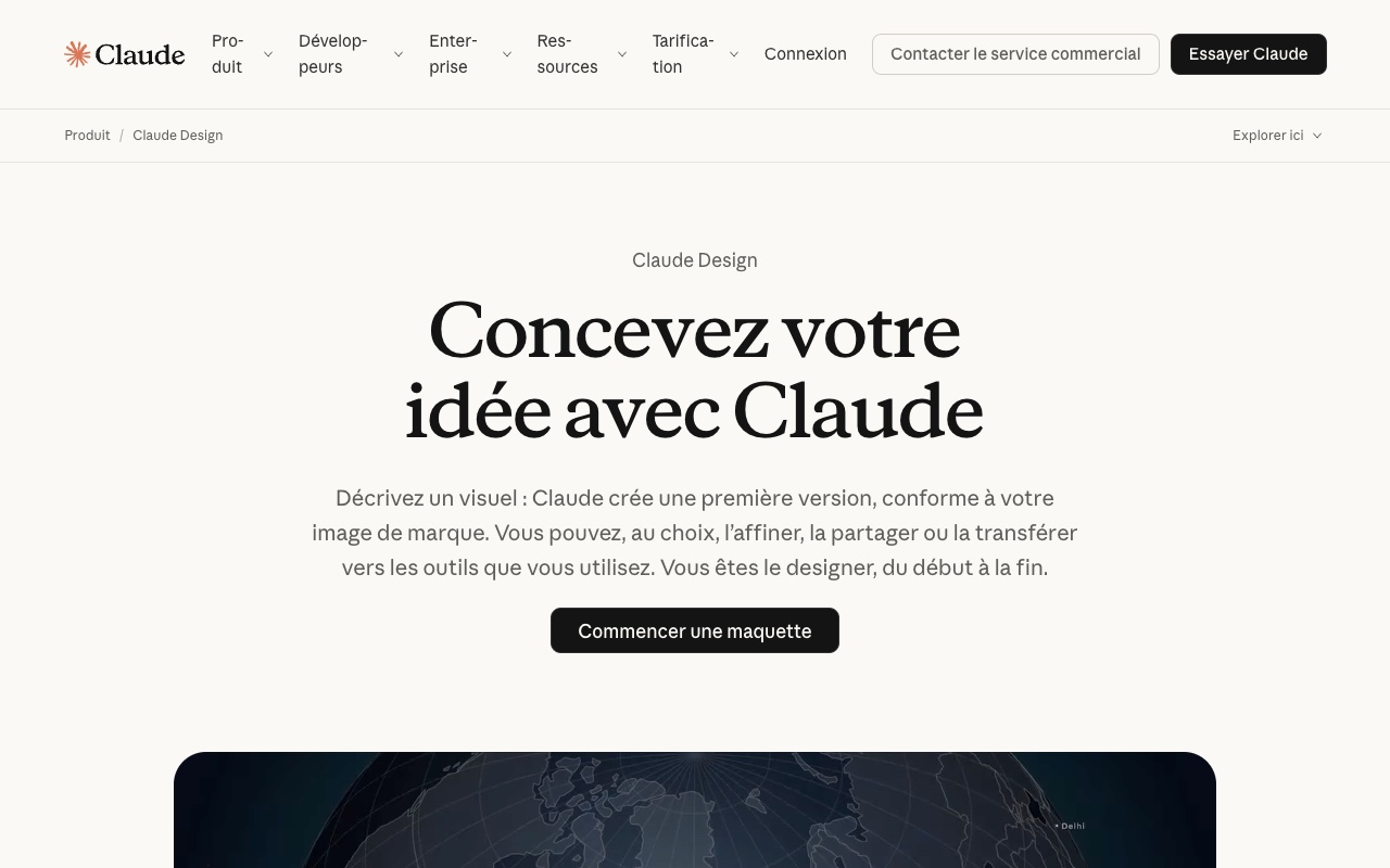 Page de présentation de Claude Design
