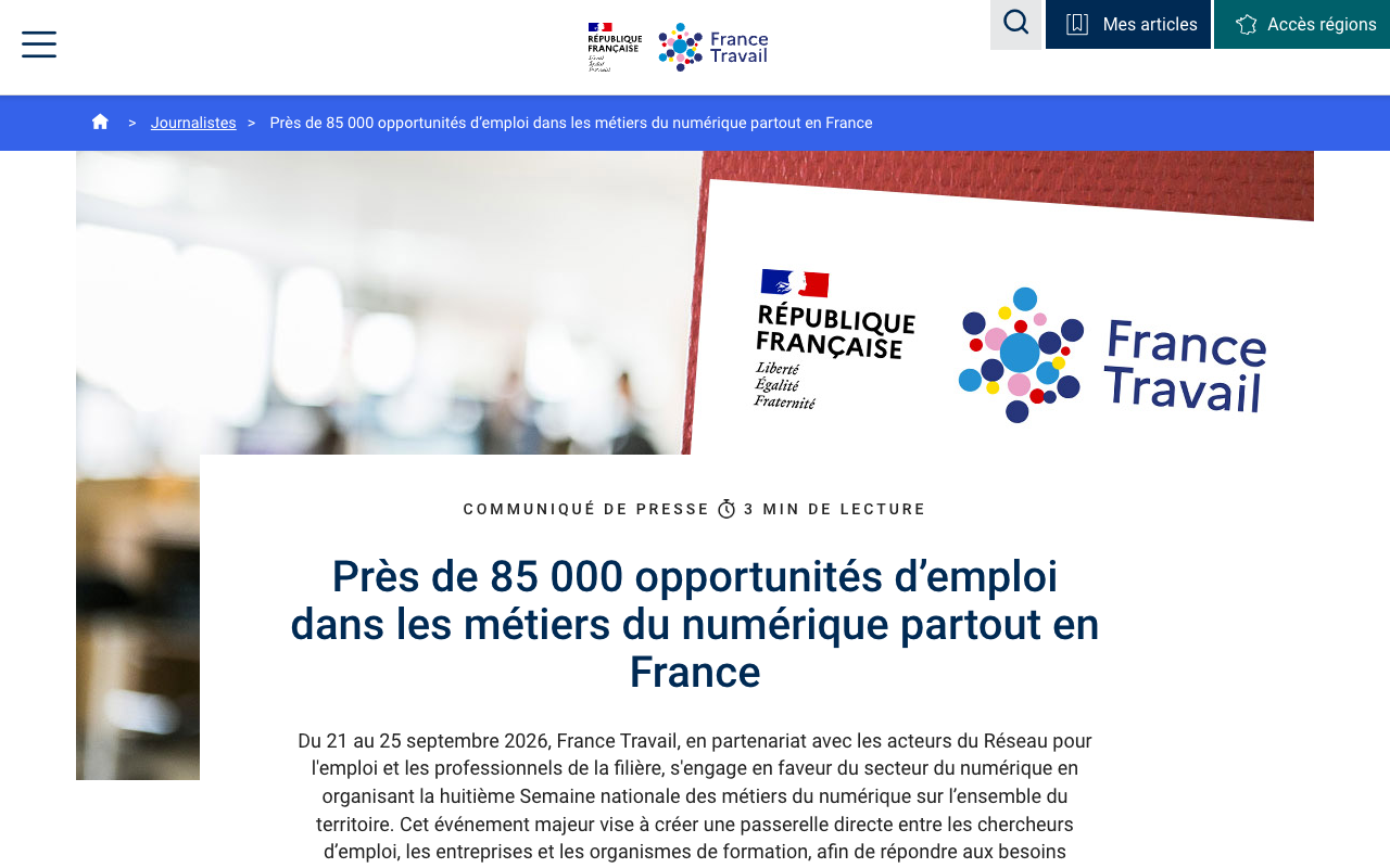 Communiqué de presse de France Travail sur les près de 85 000 opportunités d'emploi dans les métiers du numérique