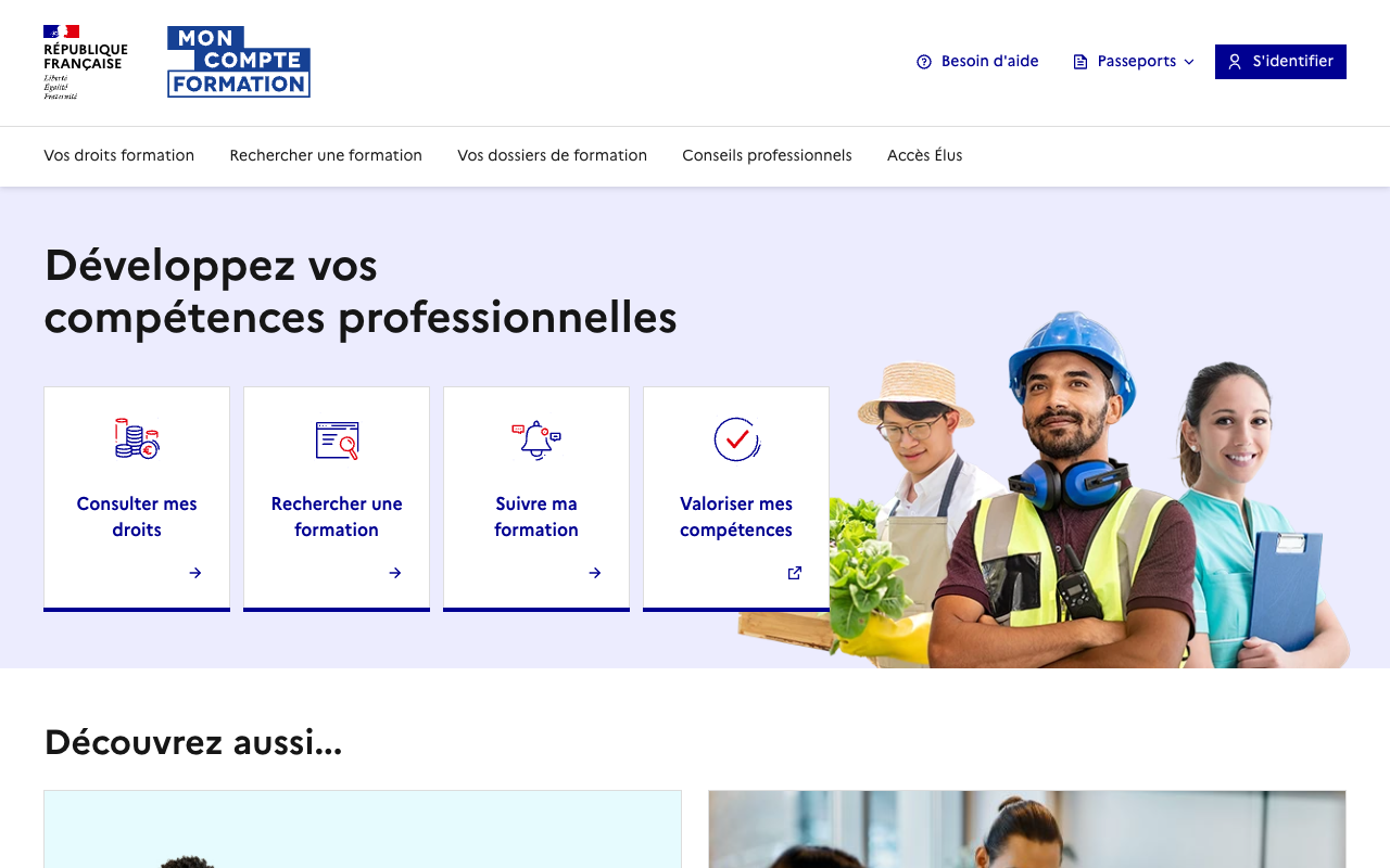 Le site officiel Mon compte formation : consulter ses droits, chercher une formation, suivre son dossier