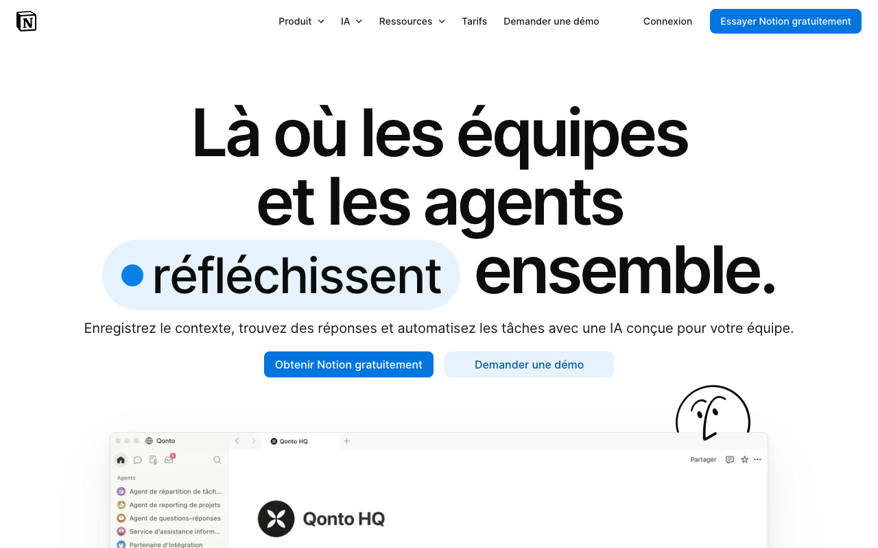 Page d'accueil de Notion pour organiser un calendrier éditorial