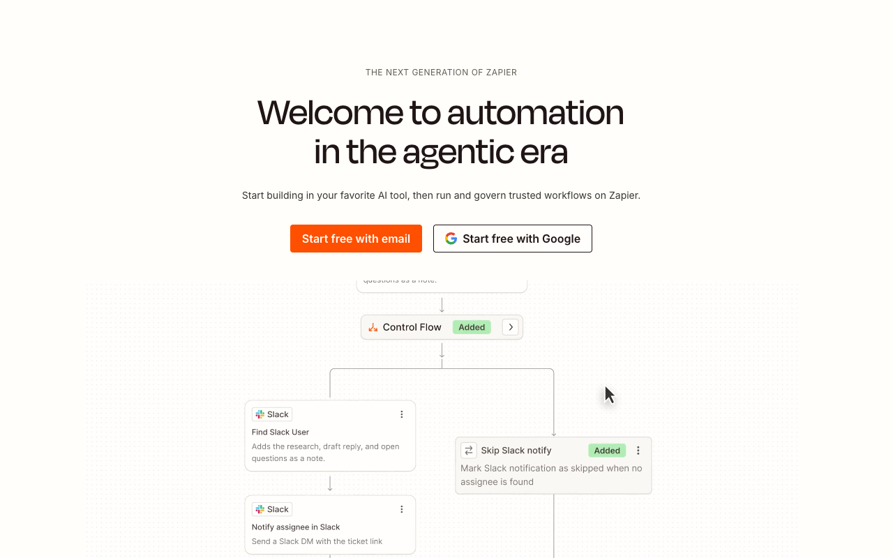 Page d'accueil de Zapier