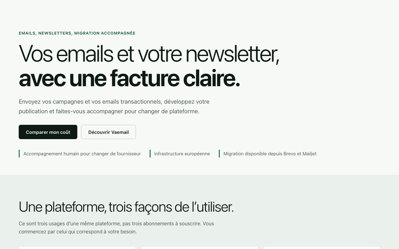 Page d’accueil de VaEmail, outil d’envoi d’e-mails et de newsletters