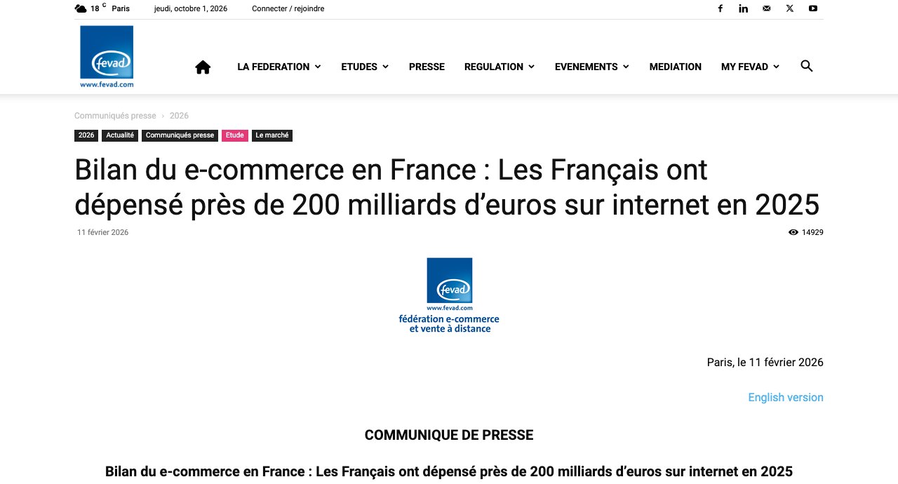 Communiqué de la Fevad sur le bilan du e-commerce en France en 2025