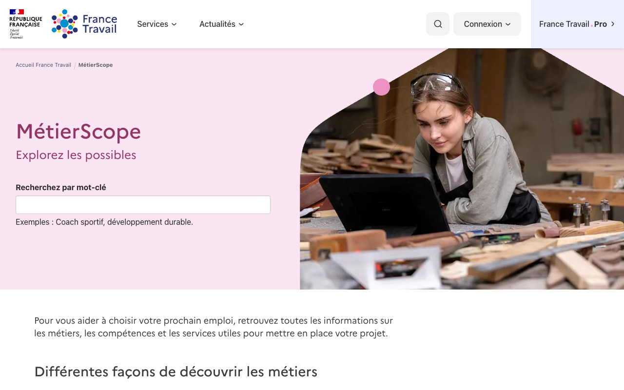 MétierScope, le service de fiches métiers de France Travail