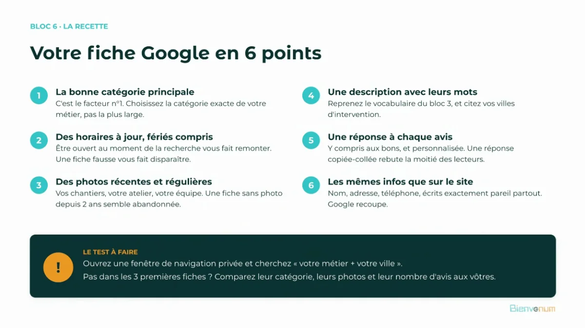 Capture du webinaire en direct : les six points d'une fiche Google locale bien remplie