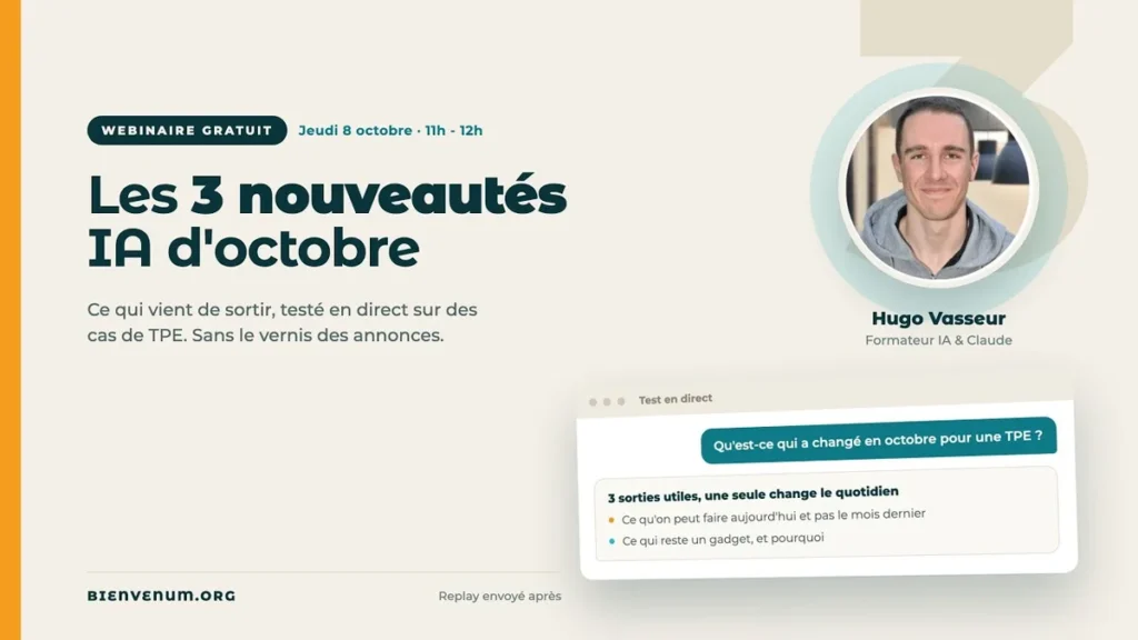 Hugo Vasseur devant son écran pendant le webinaire BienveNum du 8 octobre 2026 sur les trois nouveautés IA testées en direct